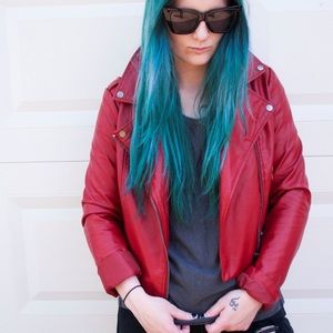Red Faux Leather Moto Jacket (Forever21)